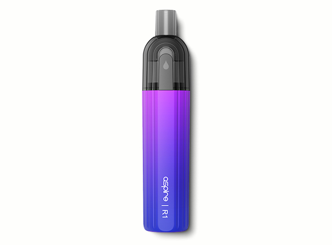 Image of a purple Aspire R1 vape device on a white background