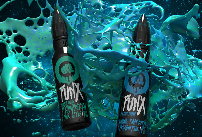 2 Riot Squad Punx shortfill bottles on a paint splash background
