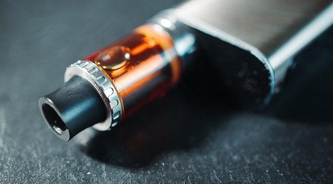 Close up of a vape tank filled with e-liquid