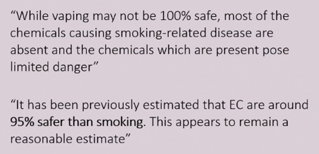 Quote about safety differences in vaping and smoking
