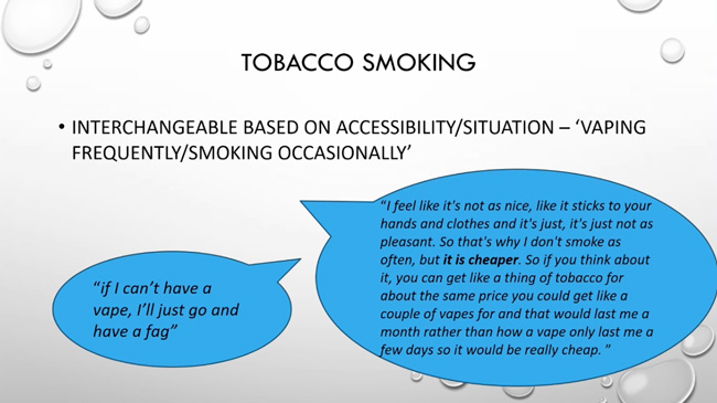 Quote from young people on the price difference between smoking and vaping