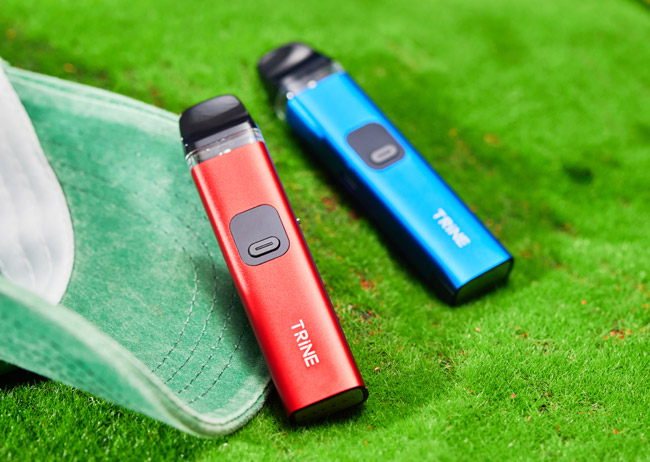 Blue and Red Innokin Trine Devices on grass.