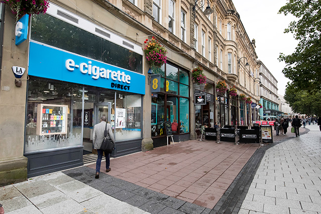 On street view of E-Cigarette Direct on Queen's Street, Cardiff.